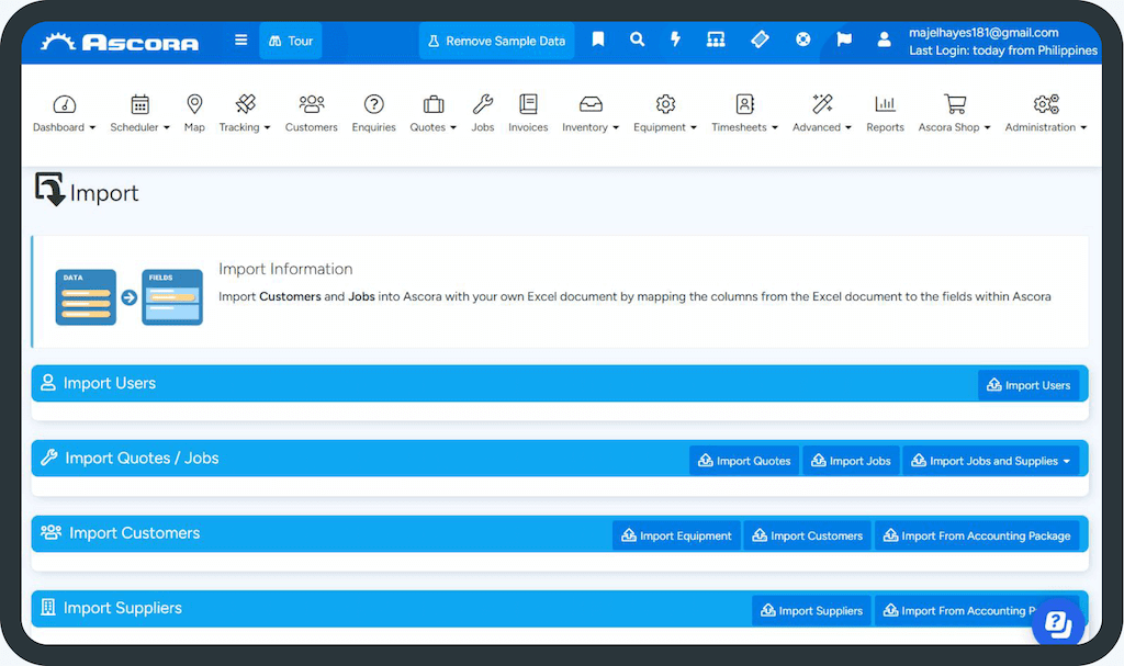 Tablet showing Accounts Integration