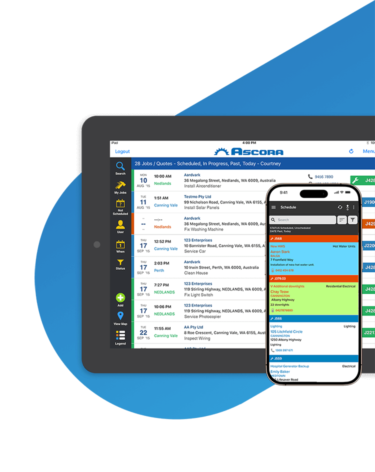 iPad showing job scheduler