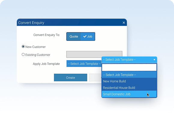 Effortlessly convert enquiries into quotes or jobs