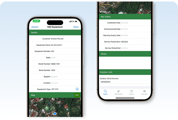 Ascora enables you to customize equipment details on the mobile app.