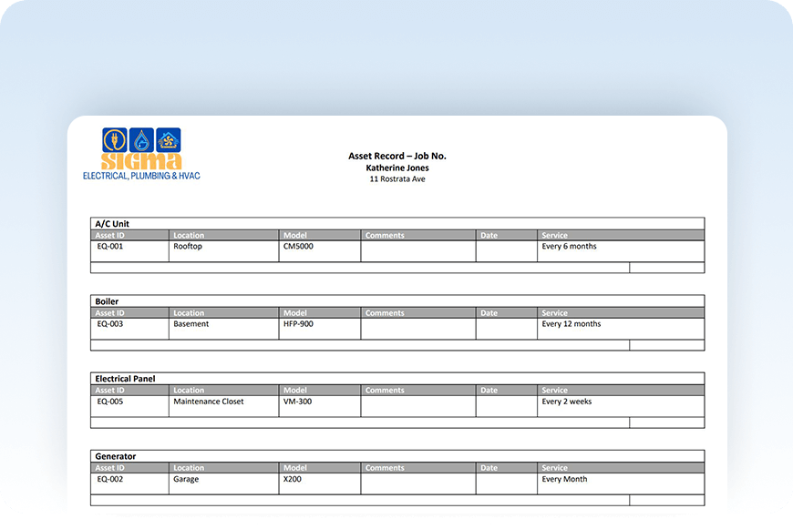 Ascora generating equipment service reports