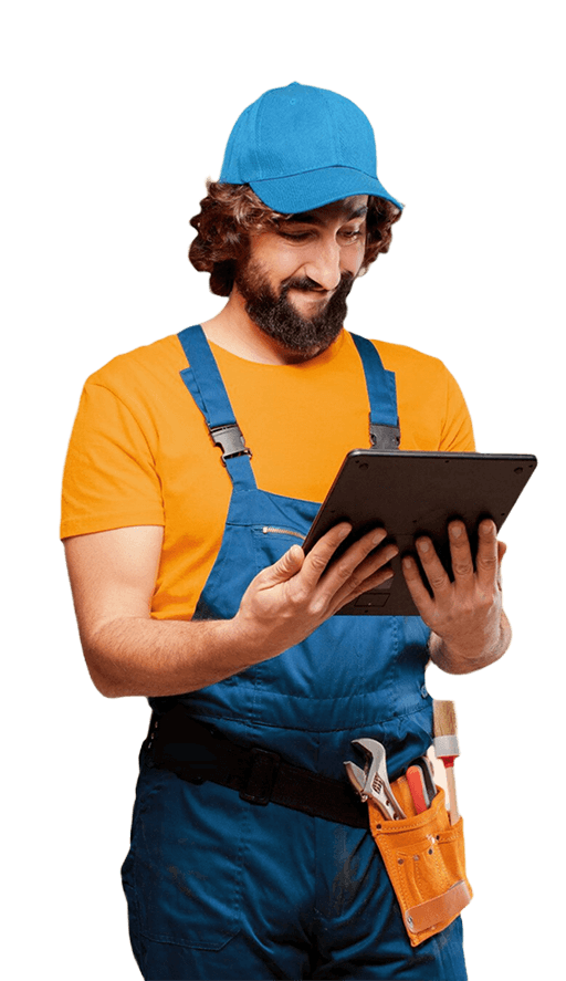 Tradesman using Ascora out in the field on a tablet