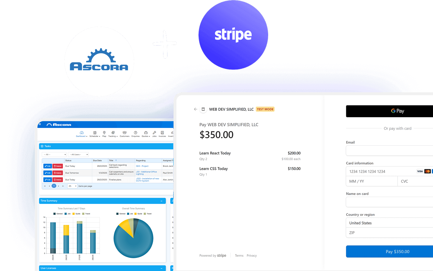 Ascora Job Management and Stripe a powerful combination of accounting and job management
