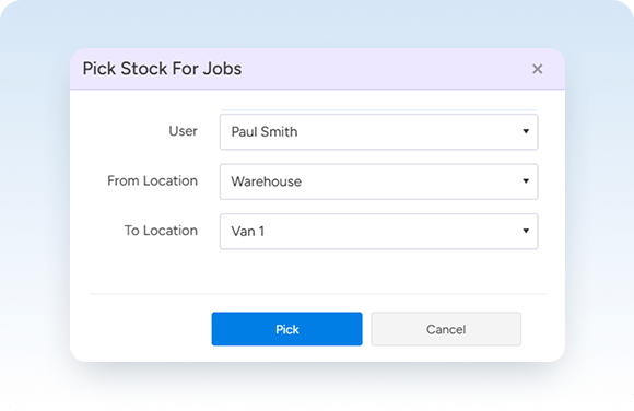 Pick a location for stock with one click