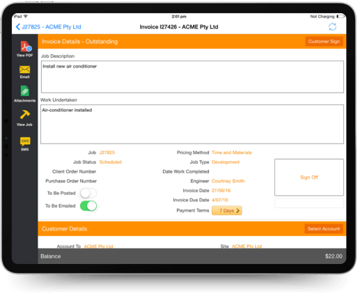 Invoice with ease from out in the field on your mobile phone or tablet