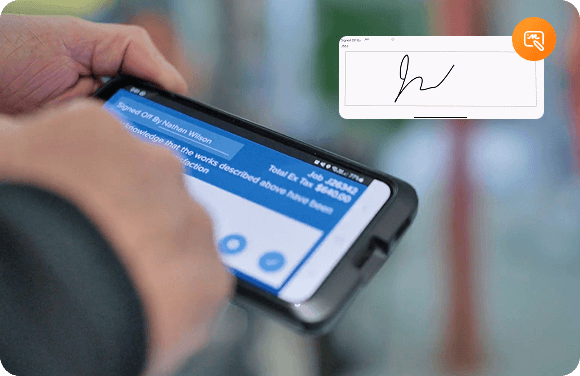 Marketing graphic, taking signature on site