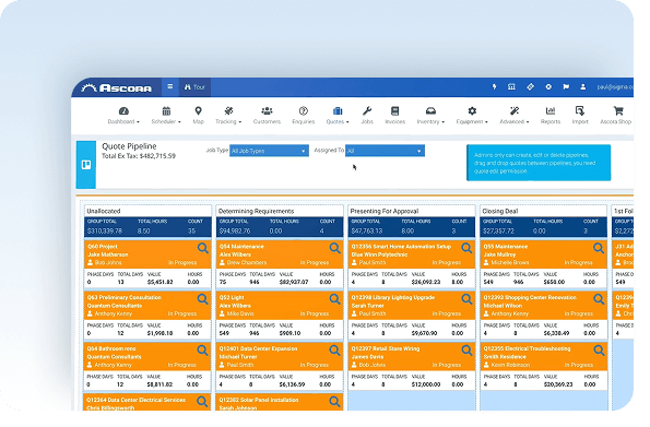 Website screen of Quote Pipeline