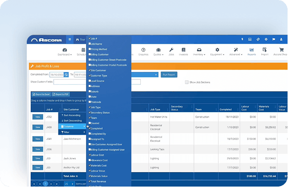 Gain multi-dimensional insights into job profit and loss for comprehensive business evaluation.
