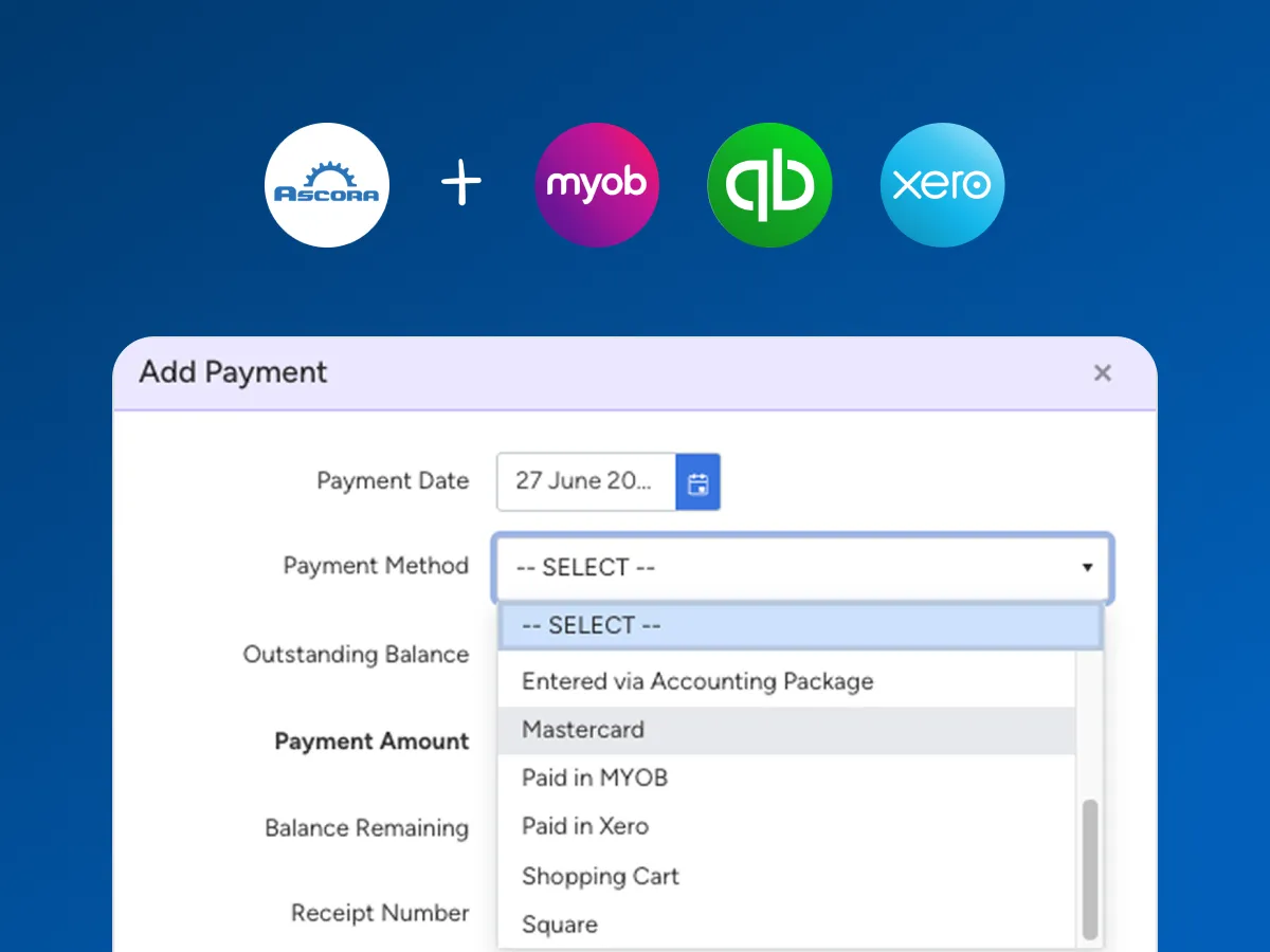 Automated accounting integration in Ascora