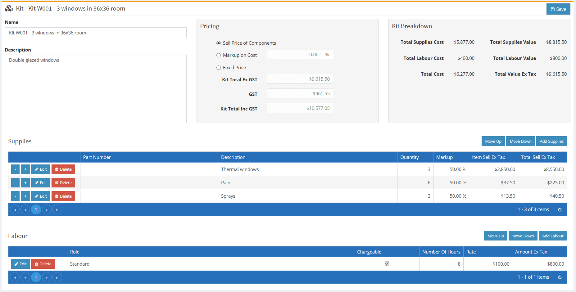 Make Quoting easy for the rest of your tradesman with Kits / PreBuilds