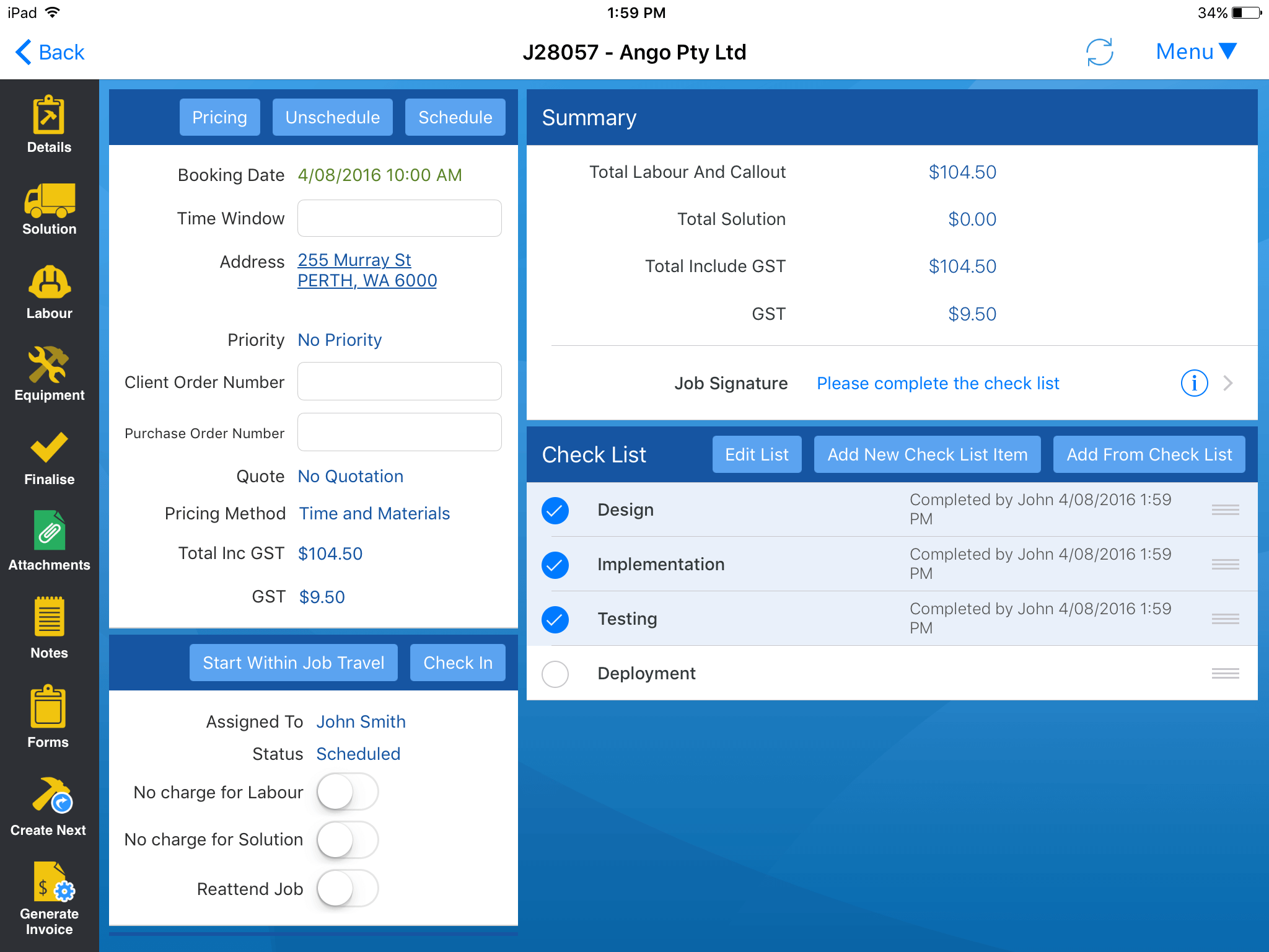 Full Job Workflows including signoff and checklists